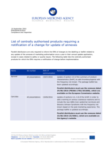 2016-08 List of centrally authorised products requiring a notification