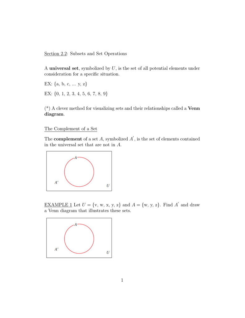 Section 2 2 Subsets And Set Operations A Universal Set Symbolized