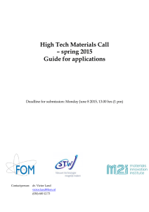 High Tech Materials Call – spring 2015 Guide for applications