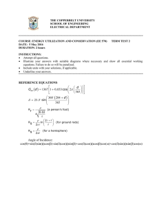 REFERENCE EQUATIONS π δ Angle of Incidence: cos(θ)=sin(δ)sin