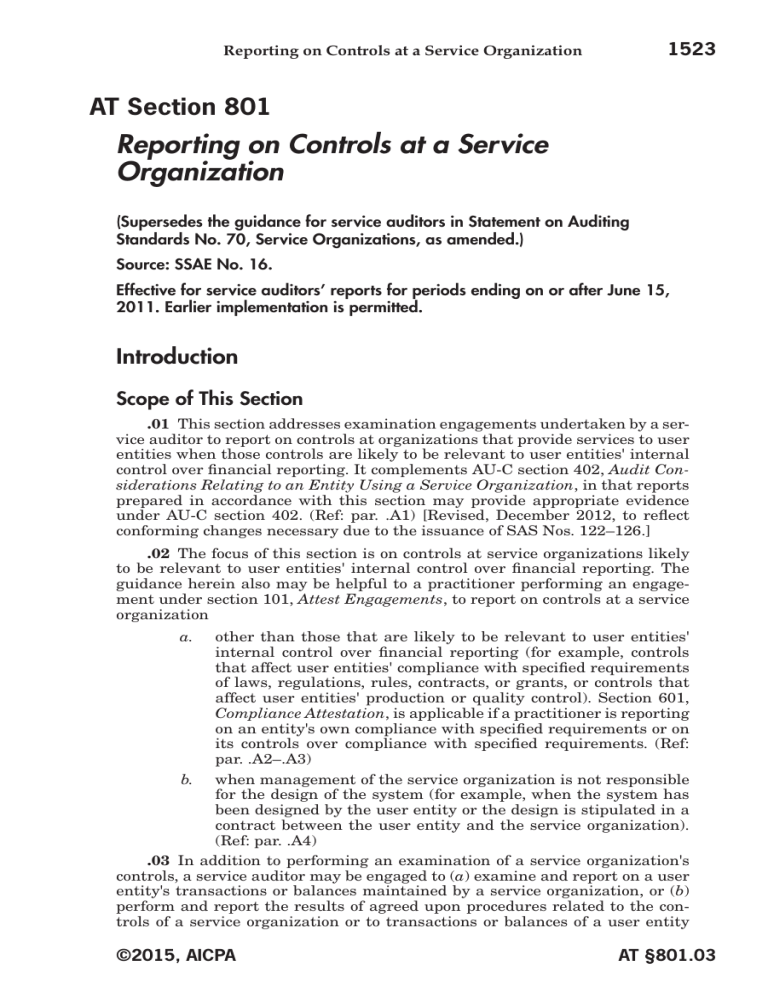 Reporting On Controls At A Service Organization