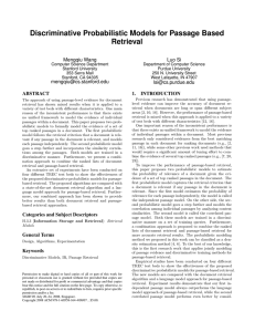 Discriminative Probabilistic Models for Passage Based Retrieval