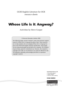 Teaching resource sheets for Whose Life is it Anyway?