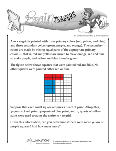 A 10 × 10 grid is painted with three primary colors (red, yellow, and