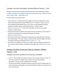 Changes in the Adult Immunization Schedule Effective February 1