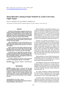 Sleep Disorders among Female Students in Assiut University, Upper