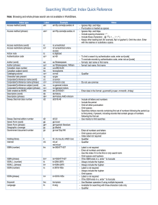 Searching WorldCat: Index Quick Reference