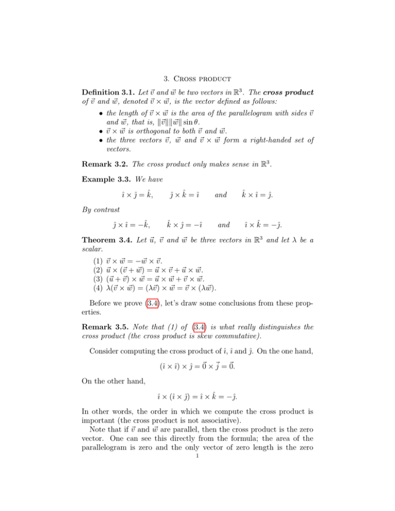 3 Cross Product Definition 3 1 Let V And W Be Two Vectors In R 3 The