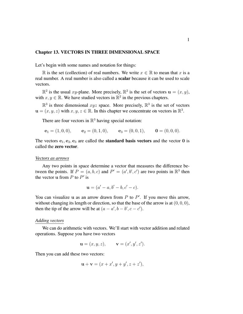 1 Chapter 13 Vectors In Three Dimensional Space Let S