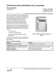 CD-Wxx-00-0 Series Wall Mount CO2 Transmitter Product Bulletin