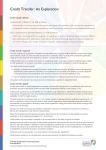 Credit Transfer: An Explanation - Australian Qualifications Framework