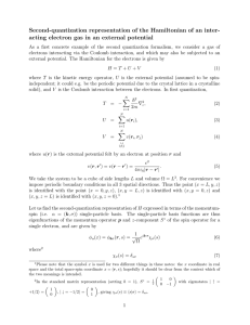 Second quantization representation for the Hamiltonian of an