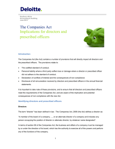 The Companies Act Implications for directors and prescribed officers