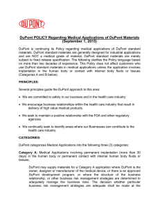 DuPont POLICY Regarding Medical Applications of DuPont Materials