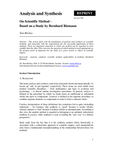 Analysis and Synthesis Revised 1996 On Scientific Method