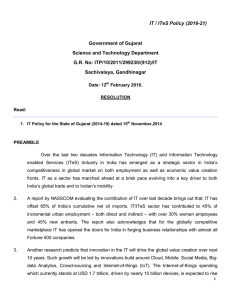 IT / ITeS Policy (2016-21) Government of Gujarat Science and