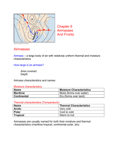 Chapter 9 Airmasses And Fronts Airmasses