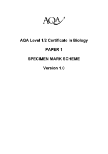 AQA Level 1/2 Certificate in Biology Specimen Mark Scheme Paper 1