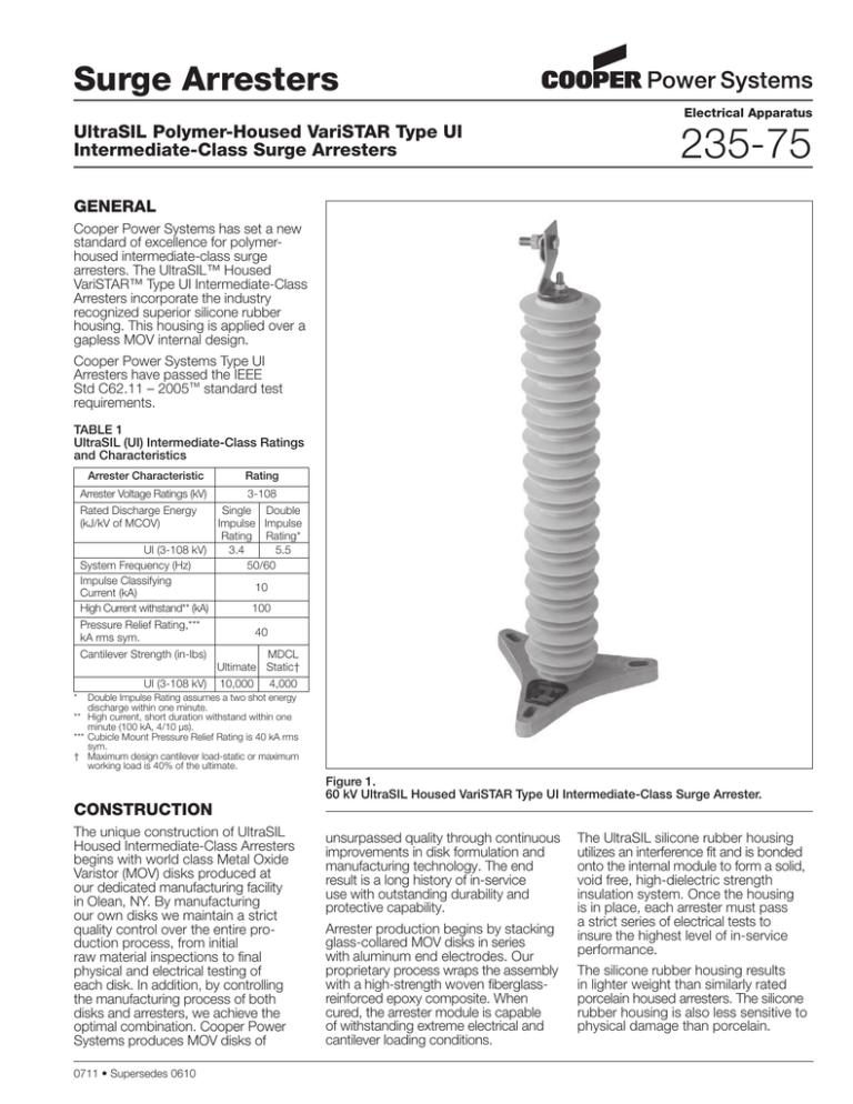 Ultrasil Polymer Housed Varistar UI Arrester