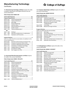 Manufacturing Technology Certificates