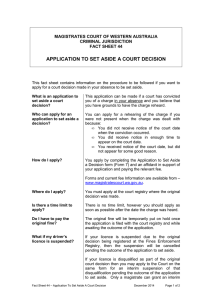 Fact Sheet 44 - Application to set aside a court