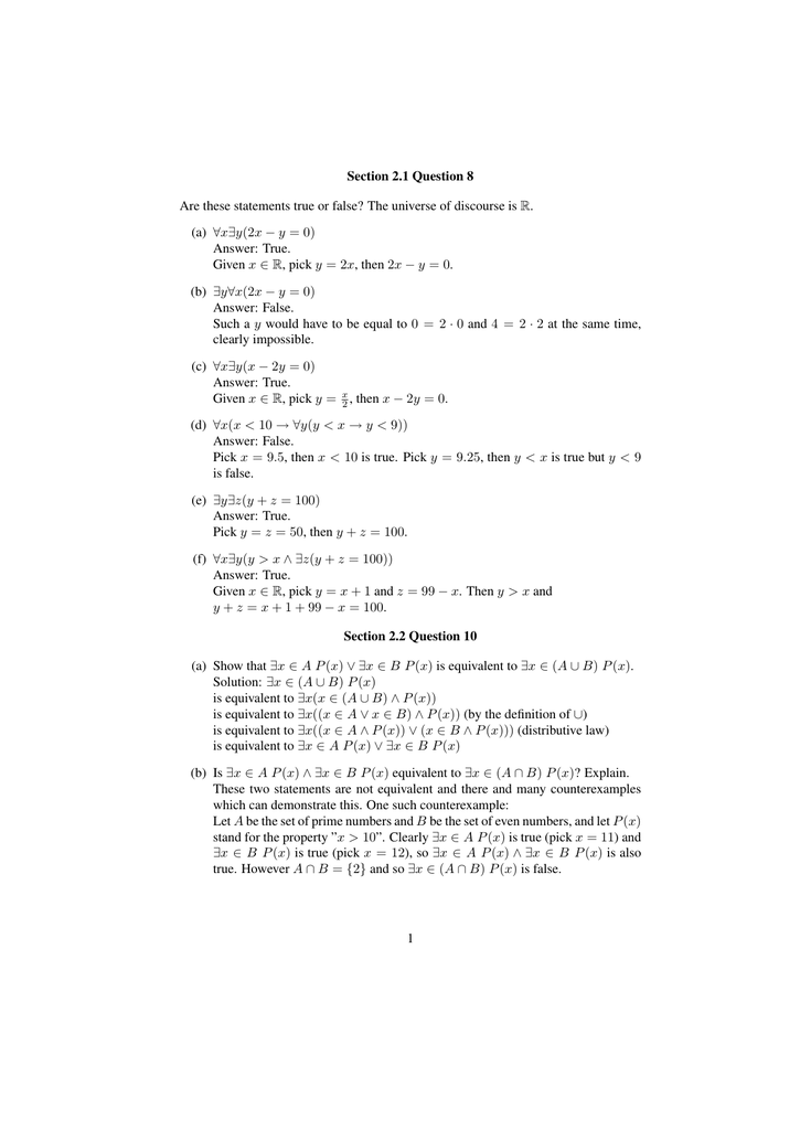 Section 2 1 Question 8 Are These Statements True Or False The