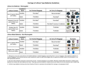 Carriage of Lithium Type Batteries Guidelines