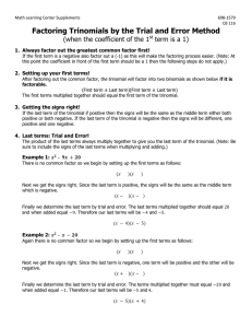 ac method factoring trinomials worksheet