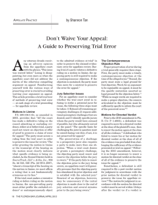 Don`t Waive Your Appeal: A Guide to Preserving Trial Error