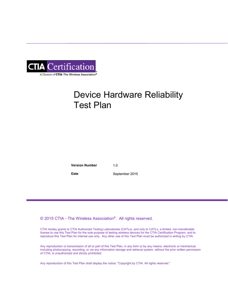 Ongoing Reliability Test Plan