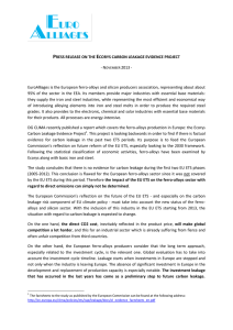 PRESS RELEASE ON THE ECORYS CARBON LEAKAGE