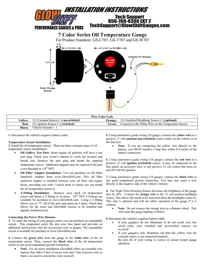 7 Color Series Oil Temperature Gauge