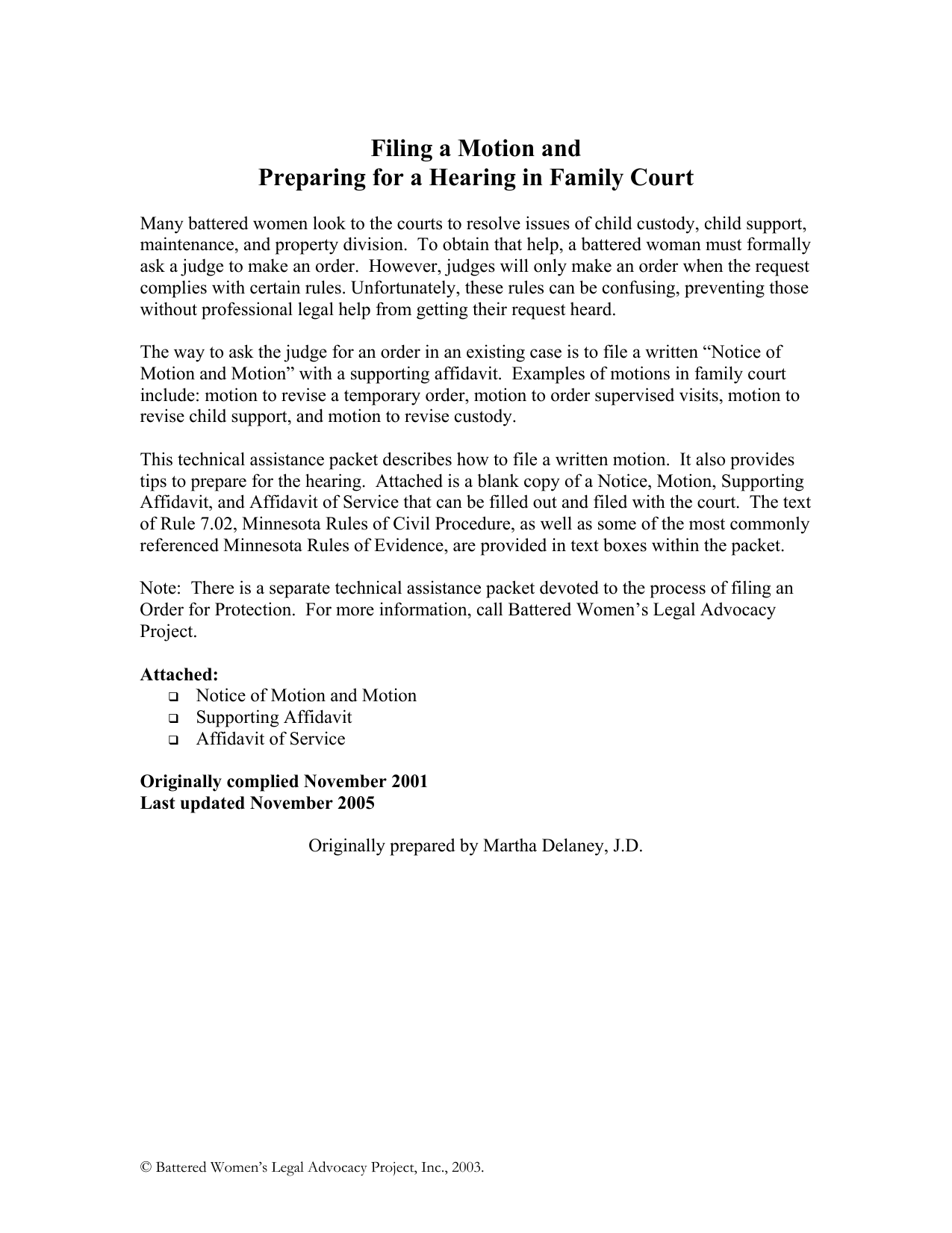 Filing a Motion and Preparing for a Hearing in Family Court