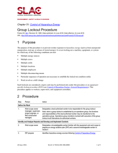 Control of Hazardous Energy: Group Lockout Procedure