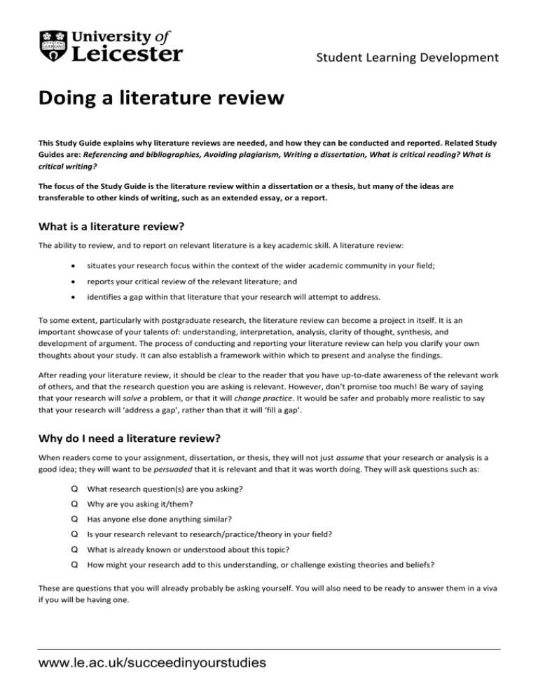 literature review what i want to know brainly