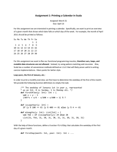 Assignment 1: Printing a Calendar in Scala