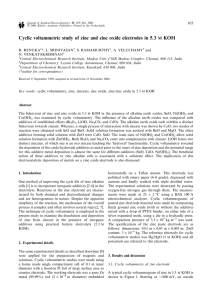 Cyclic voltammetric study of zinc and zinc oxide electrodes in 5.3 M