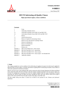 DEUTZ lubricating oil Quality Classes H 0685-3 8906-85-03