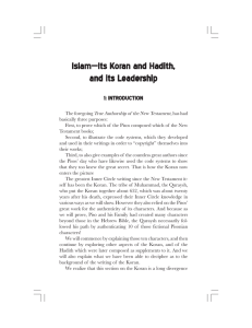 Islam—Its K Islam—Its Koran and Hadith, an and Hadith, and its