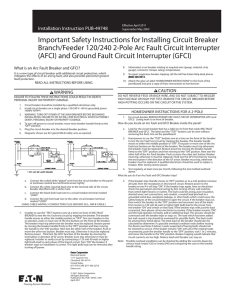 Important Safety Instructions for Installing Circuit Breaker Branch