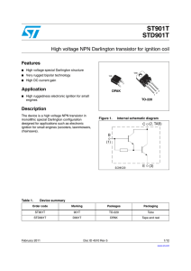 High voltage NPN Darlington transistor for ignition coil