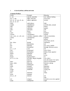 I. A List of prefixes, suffixes and roots