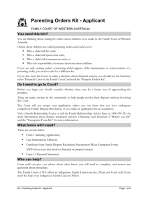 Parenting Orders Kit - Applicant - Family Court of Western Australia