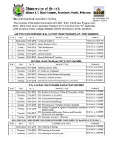 The schedule of Semester Examinations for ADE / B.Ed. (H) 04 Year
