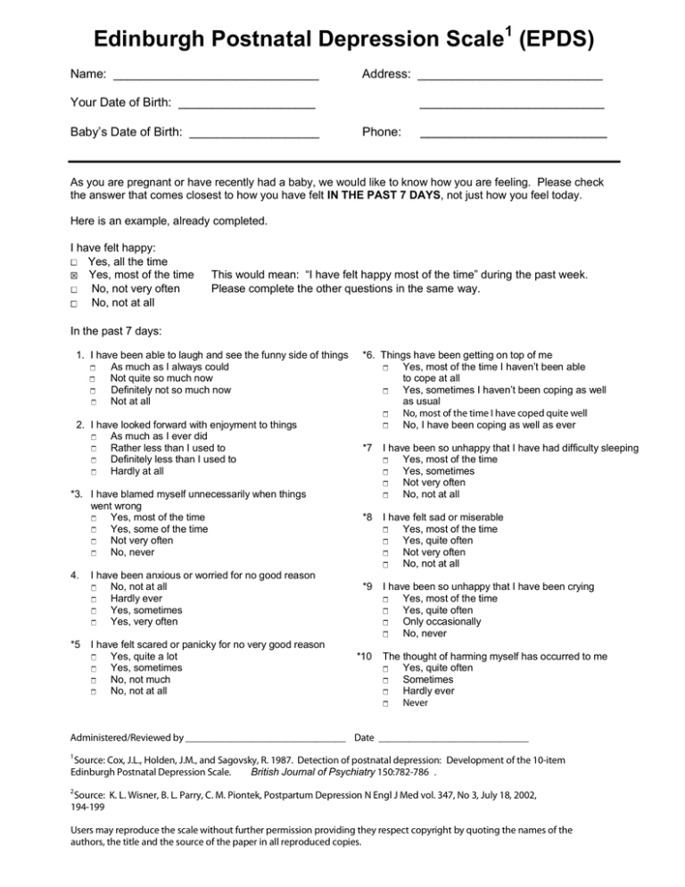 Edinburgh Postnatal Depression Scale EPDS 