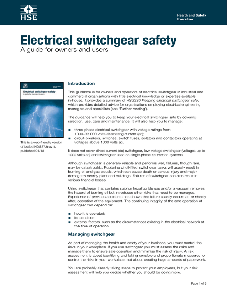 Electrical switchgear safety A guide for owners and users