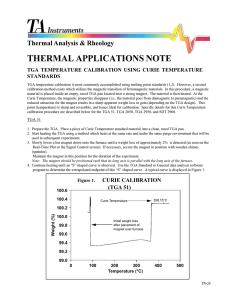 TGA temperature calibration using Curie temperature standards, TN