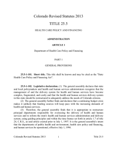 Colorado Revised Statutes 2013 TITLE 25.5