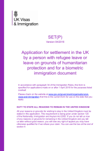 SET(P) Application for settlement in the UK by a person with refugee