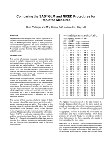 Comparing the SAS GLM and MIXED Procedures for Repeated